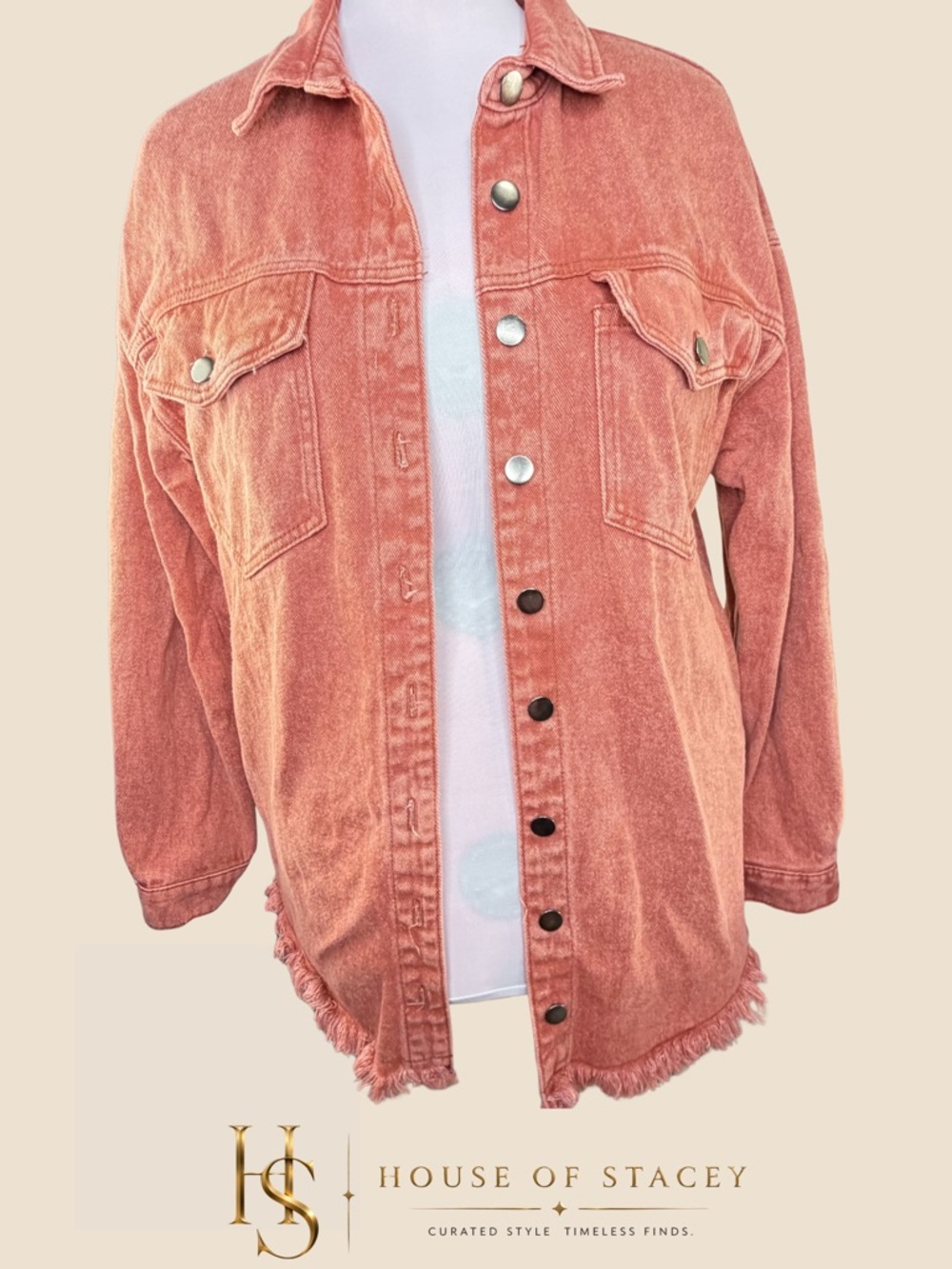 Oversized Denim Jean Jacket Long Sleeve Shirt Jean Orange Large